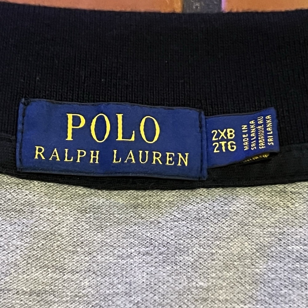 Polo Ralph Lauren Crest Polo Shirt Gray Black Rugby Big Pony Stripe Mens 2XB - Picture 4 of 8